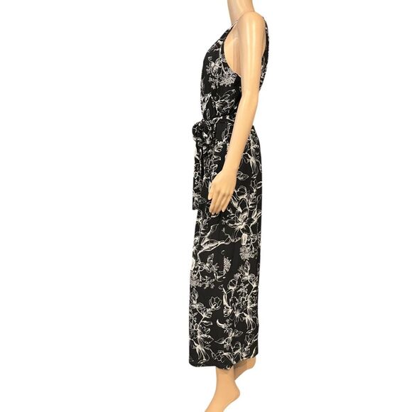 WHITE HOUSE BLACK MARKET Black & White Floral Jumpsuit Belted Sz 12 - Picture 6 of 10